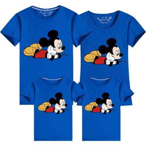 Disney Fashion Family Matching Clothes Outfits Cartoon Mickey Mouse Mommy and Me Short Sleeve Tshirts Woman Baby Girl Dress