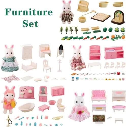 Forest Family 1:12 Mini Doll House Furniture Bathroom Dining Room Kitchen Dedroom Set DIY Christmas Gift Toys