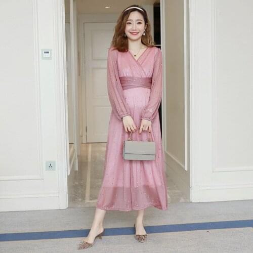 2021 New Fashion Elegant Women Spring Summer Nursing Dress Long Sleeve Mesh Breastfeeding Dress V-neck Party Wedding Dress
