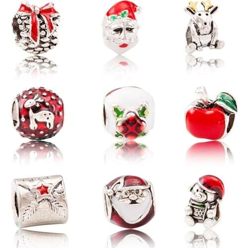 Christmas series 3Pcs/Lot Silver Plated Charms Beads European DIY Beads Fit Pandora Charms Bracelets & Bangle Fashion Jewelry js1028