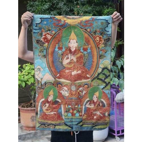 Tibet Buddhism Silk Cloth Tsongkhapa Buddha Thangka Painting Mural
