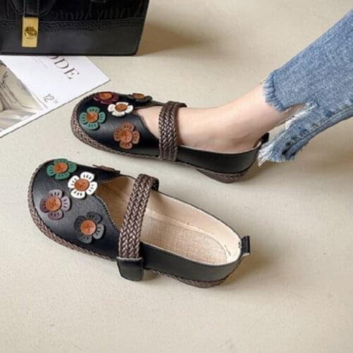 Summer Casual Fashion Round Head Retro Simple And Elegant Flower Flat Shallow Mouth Set Foot Ladies Single Shoes Large Size 40