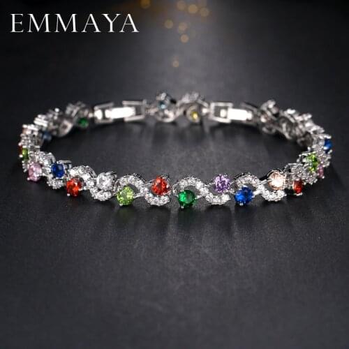 Emmaya New Design White Gold Color Women Chain Link Bracelet Lucky Flower Wedding Jewelry Multicolor CZ Stones Wholesale