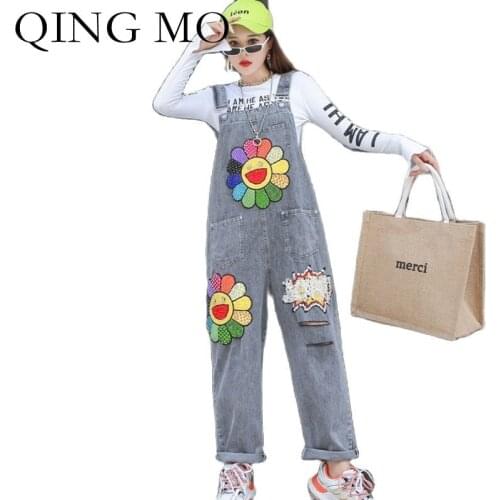 QING MO 2021 Autumn Fashion New Women Jumpsuit Loose And Thin Cartoon Sequin Printed Jumpsuit Trend Beaded Jumpsuit Gray ZWL325