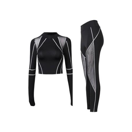Womens Yoga Fitness long sleeve sports suit ,Black running suit, High quality indoor and outdoor sports suit