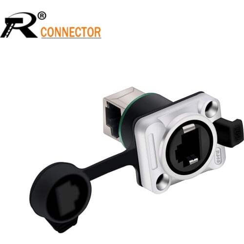 1Pc RJ45 Aviation Socket Waterproof Connector Dual Network Port Network RJ45 Female Angle Styles 8p8c Panel Mount