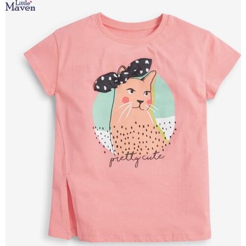 Children 2021 Summer Baby Girl Clothes Animal Print Tee Tops Brand 100% Cotton Cat T Shirt for Kids 2-7 Years 51849
