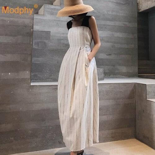 2021 Summer New Sexy Square Neck Sleeveless Backless Striped Long Dress Elegant Vestidos Female Party A-Line Casual Dresses