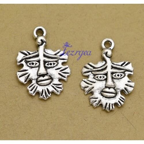 30pcs/lot--21x15mm, Antique silver plated face leaf charm,DIY supplies,Jewelry accessories