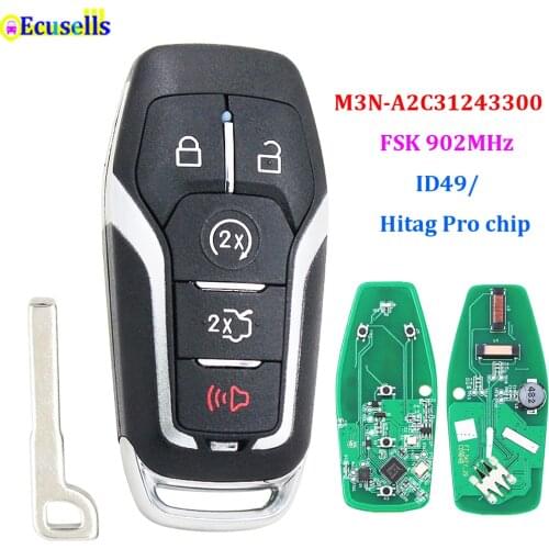 4+1/5 Button Smart Remote Key FSK902 MHz ID49 chip For Ford Fusion Explorer edge Mustang F150 F250 2017 2018 M3N-A2C31243300