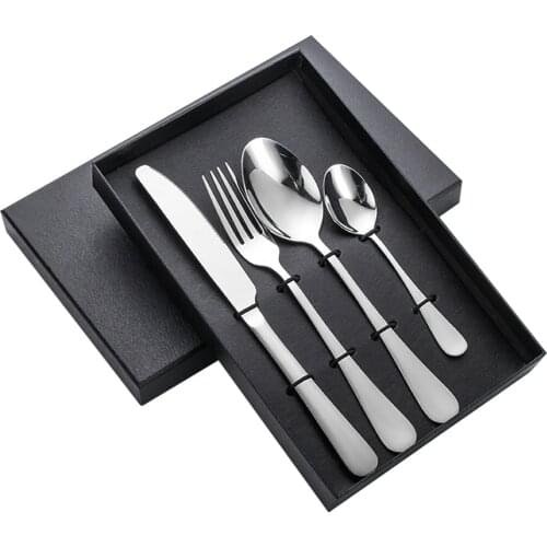 4pcs Stainless Steel Cutlery Set Light Luxury Dinnerware Kitchen Cutlery Mirror Polishing Fork Spoons Knives Set With Gift Box
