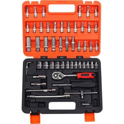 53pcs 1/4 inch set Car Motorcycle Repair Tool Ratchet Wrench Set Drive Socket Spanner Kit Batch Head Screwdriver Socket Set