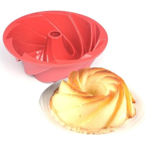 FILBAKE 9 Inch Hollow Savarin Chiffon Shaped Silicone Cake Mold Bakeware Baking Dessert Tools Big Spiral Cake Pan