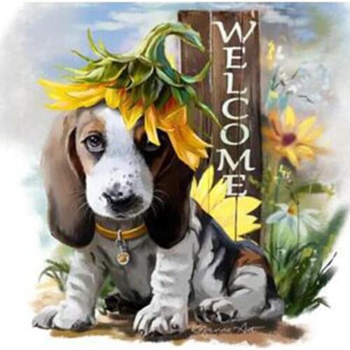 5D DIY Full Round Diamond Painting Dog Under The Road Sign Cross Stitch Embroidery Sunflower Rhinestone Mosaic Home Decor Y1601