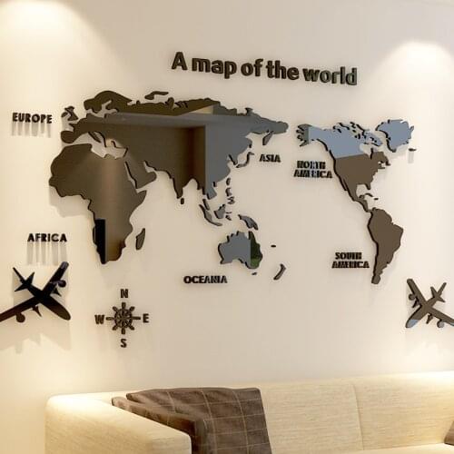 Free shipping world map wall sticker acrylic 3d stereo wall sticker TV background wall sticker