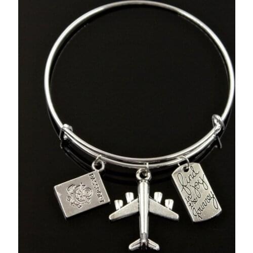 Enjoy Travel Earth Airplane Passport Compass Pendant Diy Handmade Charms Men Bracelet Women Bangles Jewelry Souvenir For Gift