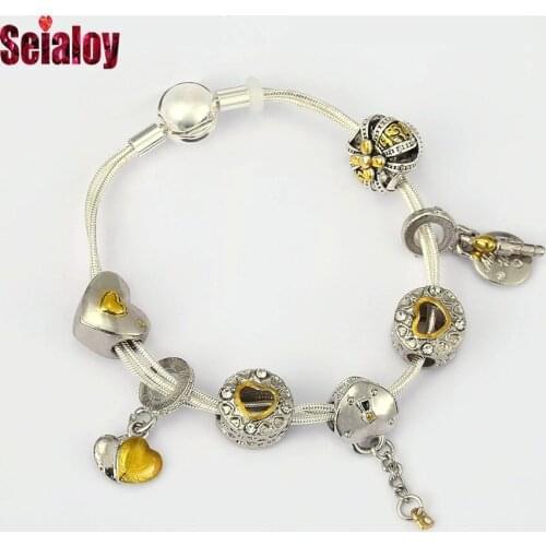 Seialoy New Multi Snake Chain Bracelets For Women Men Original Heart Lock Beaded Birthday Candle Charm Bracelet New Jewelry Gift