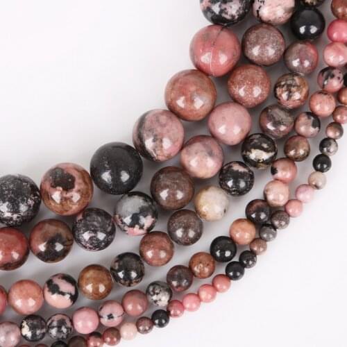 DIY Bracelet Necklace Black Stripes Rhodochrosite Natural Stone Beads For Jewelry Making 4mm 6mm 8mm 10mm 12mm Strand15