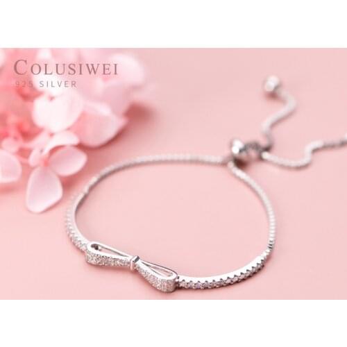 COLUSIWEI Authentic 925 Sterling Silver Shining Clear CZ Bowknot Bracelet for Women Fashion Adjustable Bracelet Fine Jewelry