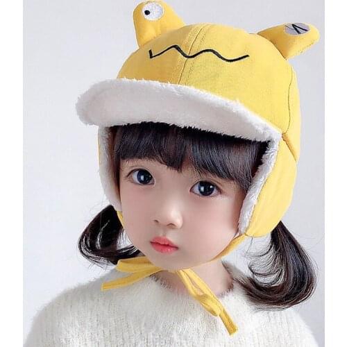 Baby baby hats for men and women Baby warm girls hats new version of frog plus velvet ear protection hats