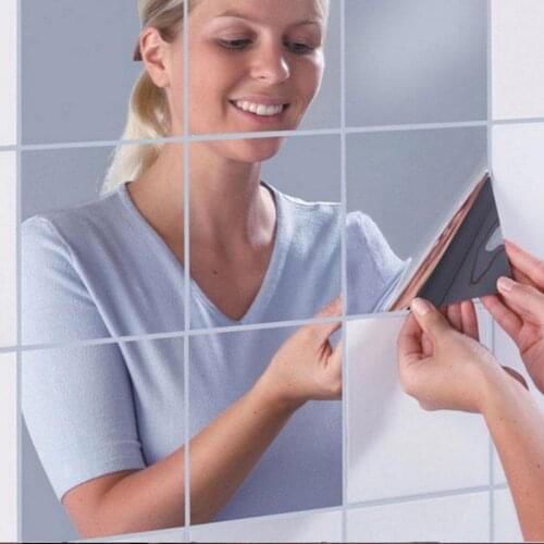 Home 16x Mirrors Self-Adhesive Reflect Mosaic Tiles Wall Stickers 15*15CM