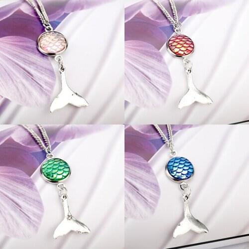 Dongsheng Shiny Mermaid Fish scales Pendant Necklace for Women Lovely Mermaid Choker Necklace Long Chain Necklace -30