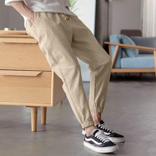 Cotton Linen Joggers Black Mens Harem Pants Harajuku Fitness Lace Up Spring Mens Trousers 2021 Summer Streetwear Clothes Male