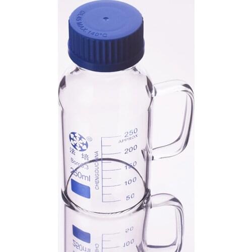 Reagent bottle,With blue screw cover,Borosilicate glass handle,Capacity 250ml,Graduation Sample Vials Plastic Lid