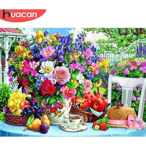 HUACAN Coloring By Number Peony Flowers Kits Handpainted Picture Drawing On Canvas Fruit For Adults DIY Frame Home Decor 50x65cm
