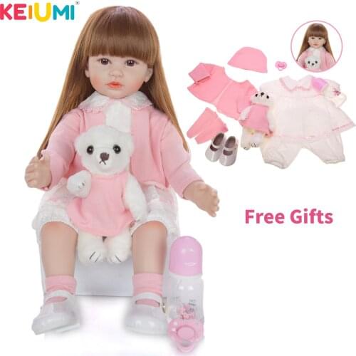 KEIUMI 24 Inch Lovely Reborn Boneca Menina Realistic Cute 60 cm Soft Silicone Reborn Babies Doll Childrens Day Birthday Gifts