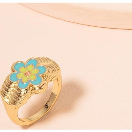 New Fashion Bohemian Flower Rings for Women In Trend Personality Daisy Drip Oil Ring Party Accessories Flower Ring Girl Jewelry