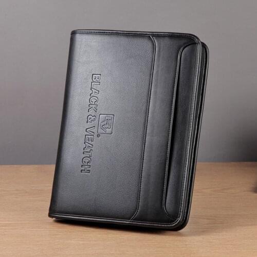 A4 leather file folder manager document bag expanding file organizer portfolio padfolio design folders zipper USB loop 1178