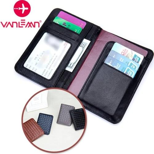 Credit ID Card Holder Men Sheepskin Genuine Leather Passport Cover Wallet Women Kintting Business Travel Card Case Coin Purse