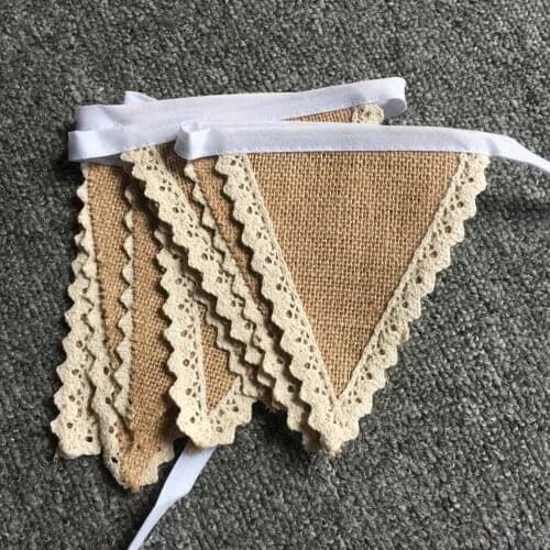 Lace Flag Banner Flag Xmas Party Rustic Hessian Wedding Party Supplies Jute Flag Rustic Hessian Burlap Lace Bunting HG0192