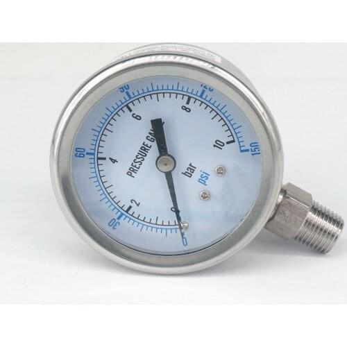 0-10bar 1/4" BSPT Male 60mm Dial Pressure Gauge 304 Stainless Bar PSI N2 Steam Brewing Pneumatic Accuracy Class 2.5