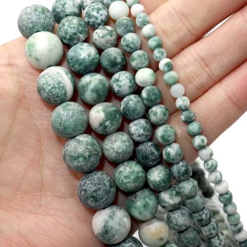 Dull Polish Matte Natural Green Dot Stone Round Spacer Beads For Jewelry Making DIY Bracelet Necklace Material 4/6/8/10/12mm