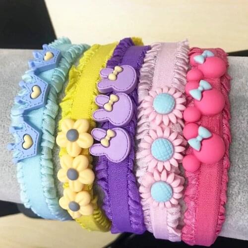 Fashion Cartoon Pattern Lace Ruffles Baby Elastic Hair Hoop Cute Handmade Bunny Ears Infant Hairband Flower Headwear Photo Props