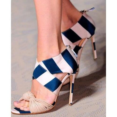 Moraima Snc Runway High Heel Shoes Woman Open Toe Mixed Colors Leather Sandal Thin Heels Cutouts Dress Shoe 35-42