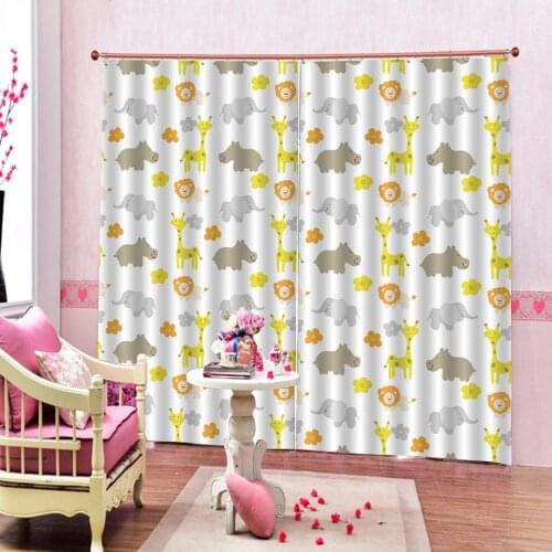 Cartoon Elephant Ginger Deer Hippocampus lion Curtains For Childrens room Bedroom Cute Animals Zoo Drapes Indoor Sets Cortinas