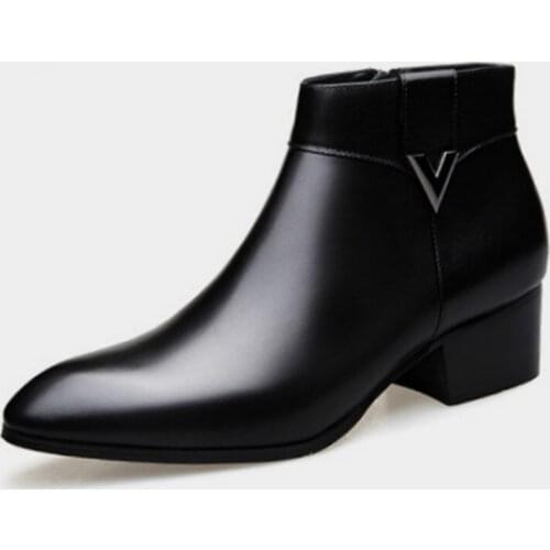 2021 Fashion Brand Genuine Leather Mens Ankle Boots Pointed Toe High-Top High Heels Footwear Handmade Man Cowboy Shoes Size 44