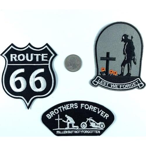 Forever Brothers Motorcycle Clothing Patches Iron on Mourners U.S. Route 66 Badge Thermo Adhesive Embroidered Cloth Appliques