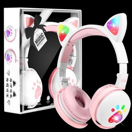 Cute Kids Cat Headphones For Children LED Light Cat Ear Headphone Wireless Earphone Cat Paw Fone de ouvido For Girl Gamer Gifts