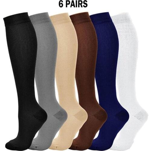 6 Pairs Multi Color Breathable Sports Travel Pressure Socks Men Women Knee High Graduated Compression Socks Cycling Socks