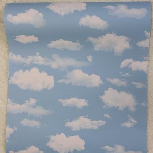Beibehang Blue sky white clouds wallpaper living room ceiling PVC works non - self - adhesive top wallpaper papier peint