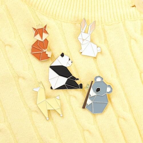 Origami Fox Panda Rabbit Koala Alpaca Enamel Pin Custom Cartoon Animal Brooch Bag Clothes Lapel Pin Badge Jewelry Kid Friend