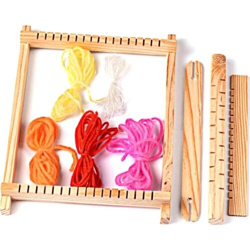 Pandahall 1 Set Girls Kids Child Wood Knitting Weaving Looms Wooden Toy with Yarns Warp Combs Shuttles for DIY