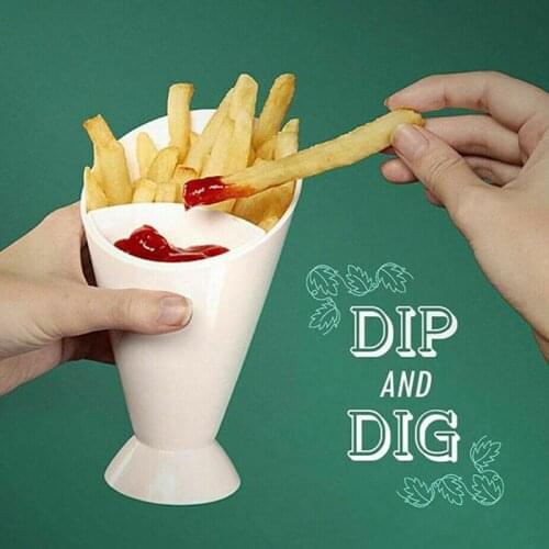 Portable Tray Container Fries Cup 2 in 1 Household Kitchen Fries Cup Plastic Potato Strips Jam Cone Cup Creative Salad