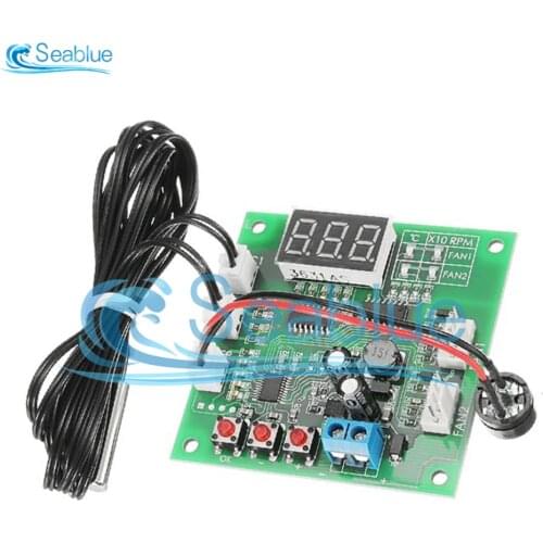 DC 12V 2 Channel 4 Wire Fan PWM Temperature Controller PC Fan Motor Speed Controller LED Digital Thermostat With NTC 10K Probe