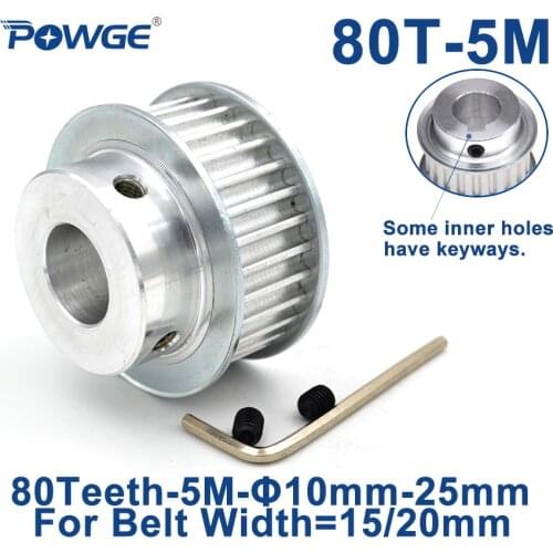 POWGE Arc 80 Teeth HTD5M Synchronous Pulley Bore 12/14/15/16/18/19/20/22/25mm for Width 15/20mm HTD 5M Timing Belt 80Teeth 80T