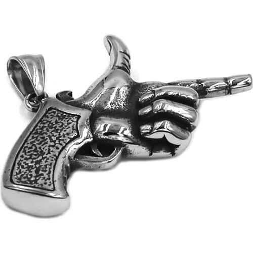 Retro Pistol Pendant Stainless Steel Pendant Necklace Personality Gun Gestures Pendant Gift For Mens SWP0593A